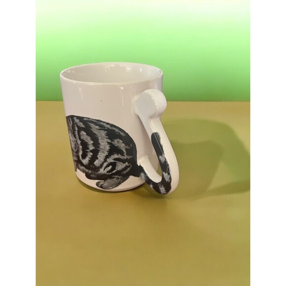 Kitty Cat Tail Handle Coffee Cup Mug Gray Striped Kitten Vintage Retro Cute Rare - Picture 3 of 6